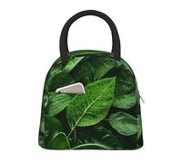 LiuMng Insulated Lunch Cooler Bag for Women Men - Black Green Leaf Nature Print Lunch Tote with Front Pocket, for Work Picnic