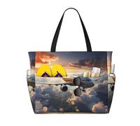 LiuMng Large Capacity Beach Bag - print Waterproof Travel Bag Airplanes are soaring Multi-Pocket Tote for Vacation Gym Women
