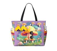 LiuMng Large Capacity Beach Bag - print Waterproof Travel Bag Fantasy Dream Mushroom Multi-Pocket Tote for Vacation Gym Women