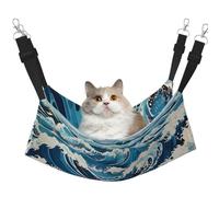 LiuMng Large Cat Hammock Bed for Cage - Adjustable Pet Bed, Ukiyo-e Style Waves Print Puppy Resting Pad, for Kitten Small Animals