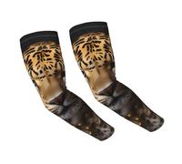 LiuMng Leopard in a leather jacket Print Cooling Arm Sleeves - UV Sun Protection Compression for Running Cycling & Outdoor Activities