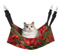 LiuMng Medium Cat Hammock Bed for Cage - Adjustable Pet Bed, Red Geraniums Print Puppy Resting Pad, for Kitten Small Animals