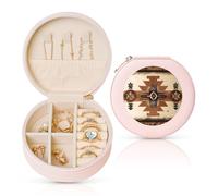 LiuMng Native American Patterns Print Women Leather Jewelry Box, Travel Portable Small Jewelry Case for Ring, Pendant, Earring Pink