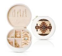 LiuMng Native American Patterns Print Women Leather Jewelry Box, Travel Portable Small Jewelry Case for Ring, Pendant, Earring White