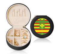 LiuMng Native Hawaiian Flag Print Women Leather Jewelry Box, Travel Portable Small Jewelry Case for Ring, Pendant, Earring Black