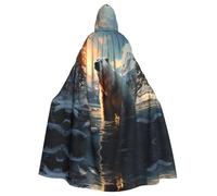 LiuMng Polar bear in winter Unisex Hooded Cloak - Full Long Cape for Halloween Cosplay Costumes and Wizard Sorcerer Role Play