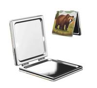 LiuMng Portable Pocket Makeup Mirror Brown Bear Walking Travel Cosmetic Mirror Square Print Magnifying Compact Mirror for Eyelash