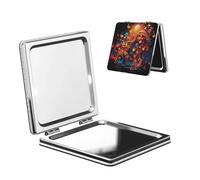 LiuMng Portable Pocket Makeup Mirror Colorful Music Notes Travel Cosmetic Mirror Square Print Magnifying Compact Mirror for Eyelash