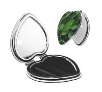 LiuMng Portable Pocket Makeup Mirror Green Leaf Nature Travel Cosmetic Mirror Heart Shape Print Magnifying Compact Mirror for Eyelash