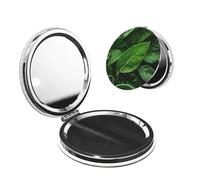 LiuMng Portable Pocket Makeup Mirror Green Leaf Nature Travel Cosmetic Mirror Round Shape Print Magnifying Compact Mirror for Eyelash