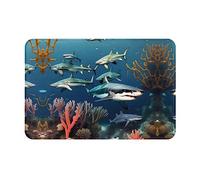 LiuMng Sharks Under The sea All-Season Doormat - Water-Absorbent Non-Slip Door Mats for Front Back Door, Shoe Scraper16x24in
