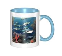 LiuMng Sharks under the sea Coffee Mug Double Color Ceramic Mug Tea Drinking Cup Sky Blue Print Funny Mugs For Home & Office 11oz