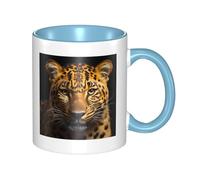 LiuMng The deep-eyed leopard Coffee Mug Double Color Ceramic Mug Tea Drinking Cup Sky Blue Print Funny Mugs For Home & Office 11oz