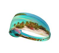 LiuMng Wide Headbands for Women Men - Caribbean Scenery Print Head Tie/Elastic Sports Hairbands, for Workout Running