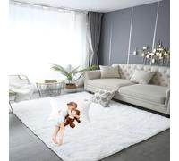 LIUNADM Rugs Living Room 90 x 150 cm Super Soft Thick Pile, Rectangular Fluffy Shag Lounge for Kids Bedroom Hallway, White