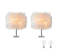 LIUNIAN 2 Pack Feather Bedside Lamp Bedside Lampshade Modern Fashion Feather Table Light Desk Lampshade with 3W Bulb for Living Room, Bedroom, Bar, Restaurant, Home Decoration