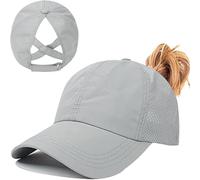 LiuNiu Womens Criss Cross Ponytail Baseball Cap,High Messy Bun Ponycap Quick Drying Mesh Outdoor Sports Hat with Ponytail Hole Adjustable Travel Summer Hat Light Gray