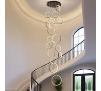 LIUNJHUY LED Dimmerable Pendant Light Modern Geometric Chandelier for Living Room Dining Room & Hotel Entryway Adjustable Height Ceiling Lamp (18 Ring Black) Interesting