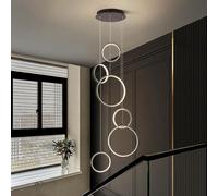 LIUNJHUY Modern Adjustable LED Pendant Light 6 Ring Geometric Chandelier for Living Room Dining Room Hotel Entryway Dimmable Black Hanging Fixture Height Adjustable Ceiling Lamp Interesting
