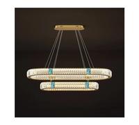 LIUNJHUY Modern Dining Table Led Dimmable Pendant Lights by Remote Control K9 Crystals Lustre Oval Gold Steel Hanging Lamp Llighting for Home Decor(L120 90cm) Interesting