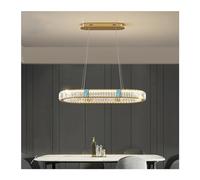 LIUNJHUY Modern Dining Table Led Dimmable Pendant Lights by Remote Control K9 Crystals Lustre Oval Gold Steel Hanging Lamp Llighting for Home Decor(L70cm) Interesting