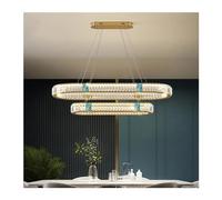 LIUNJHUY Modern Dining Table Led Dimmable Pendant Lights by Remote Control K9 Crystals Lustre Oval Gold Steel Hanging Lamp Llighting for Home Decor(L90 70cm) Interesting