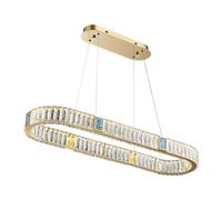 LIUNJHUY Modern Dining Table Led Dimmable Pendant Lights by Remote Control K9 Crystals Lustre Oval Gold Steel Hanging Lamp Llighting for Home Decor(L120cm) Interesting