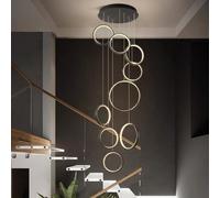 LIUNJHUY Modern LED Pendant Light Adjustable Height 9 Ring Dimmerable Geometric Chandelier for Living Room Dining Room Hotel Entrance Black Lighting Fixture Interesting