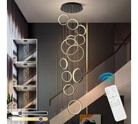 LIUNJHUY Modern LED Pendant Light Dimmable Geometric Chandelier Black Adjustable Height Lighting for Living Room Dining Room Hotels Entryway 12 Ring Design Interesting