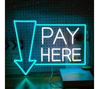 LIUOZHTEA Pay Here Neon Sign Bright Ice Blue White Pay Light Up Sign for Business Decor Dimmable LED Words Neon Light for Restaurant Shop Bar Neon Wall Decor (16.5 * 12.8 In)