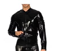 LIUPENGKUUUNWING 100% Natural Latex Gummi Handmade Men Long Sleeve Top Front Zip Suit Cosplay Costume,BLACK,XS