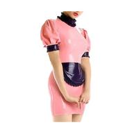 LIUPENGKUUUNWING 100% Natural Latex Gummi Pink Dress Fetish Costume Plus Size Catsuit Halloween,PINK,5XL