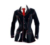 LIUPENGKUUUNWING 100% Natural Latex Gummi Uniform With Long Sleeved Jacket WITHOUT Shirt Tie Customizable,WOMEN BLACK,M