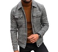 LiuPinp Men'S Jacket Checked Casual Slim Fit Men'S Fashion Transitional Jacket Spring And Autumn Basic Simply Classic Boutique Men'S Jacket A-Grey S