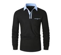 LIUPMWE Mens Polo Shirt Long Sleeve Contrast Color Denim Collar Patchwork Cotton Tee Tops,Black-YT43,M