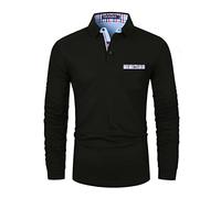 LIUPMWE Mens Polo Shirt Long Sleeve Contrast Color Denim Collar Patchwork Cotton Tee Tops,M,Black-37