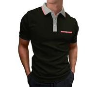LIUPMWE Mens Short Sleeve Polo Shirts Contrast Color Patchwork Golf Tennis T-Shirt S-3XL,L,Black-DT10