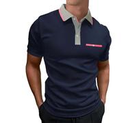 LIUPMWE Mens Short Sleeve Polo Shirts Contrast Color Patchwork Golf Tennis T-Shirt S-3XL,L,Blue-DT10