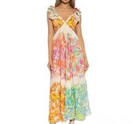 LIUPONHU Summer Floral Dress,Women's Boho Flowy V-Neck Midi Dress,A-line Printed Sleeveless Sexy Beach Vacation Dress (UK, Alpha, L, Regular, Regular, Floral)