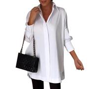 LIUPONHU White Lapel Slit Shirt,Dress Blouses for Women Elegant,White Satin Button Down Shirts for Women (White, S)