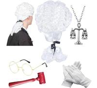 LIUQOBN 5pcs Judge Court Lawyer Costume Accessories Wig, Wave Hairpiece,Halloween Makeup Themed Party, Fancy Costumes (White)
