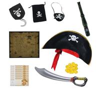 LIUQOBN 9 Piece Caribbean Pirate Costume Accessory Set for Caribbean Fancy Dress Party Cosplay Toys Props Boys and Girls