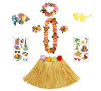 LIUQOBN 9pcs Hawaiian Hula Skirt Costume Set, Hawaiian Flower Leis Necklace Headband Bracelets Skirts, Summer Beach Tropical Party Decorations, Women Summer Beach Tropical Party