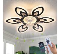 LiuShine Modern Flower Ceiling Fan with Light and Remote, Flush Mount Fandelier with 3-Color Dimmable LED & 6-Speed Silent Motor, Smart APP Control for Bedroom, Living Room, Kitchen - Black