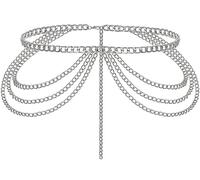 Liutufy Adjustable Multi-Layer Waist Chain Belt for Women - Stylish and Versatile Accessory (Silver S)