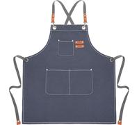 Liutufy Canvas Apron for Men and Women, Heavy Duty Chef Apron with Adjustable Cross Back Straps 3 Large Pockets, Kitchen Cooking Baking BBQ Artwork Apron (Grey)