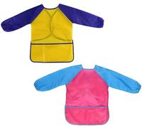 Liutufy Kids Painting Aprons with Pockets and Long Sleeves - Waterproof Art & Craft Smocks for 3-8 Year Old Boys and Girls (Rose+Yellow Apron-S)