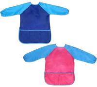 Liutufy Kids Painting Aprons with Pockets and Long Sleeves - Waterproof Art & Craft Smocks for 3-8 Year Old Boys and Girls (Rose+Blue Apron-S)