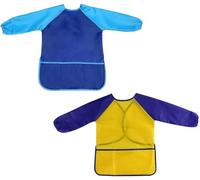 Liutufy Kids Painting Aprons with Pockets and Long Sleeves - Waterproof Art & Craft Smocks for 3-8 Year Old Boys and Girls (Yellow+Blue Apron-M)