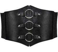Liutufy Stylish Corset Belt Metal O-Ring Waistband Heart-Ring Waistband (Black circle XS)